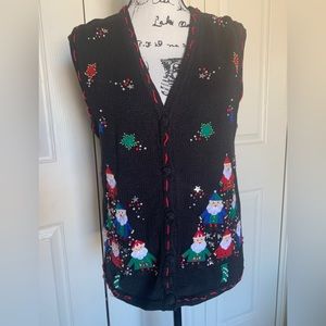 Bobbie Brooks Black Sweater Vest with Santa’s Elves